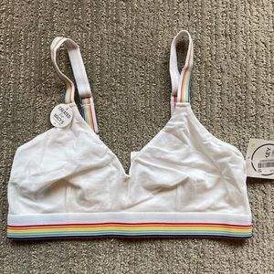Women’s Jockey Bralette, White with Rainbow Straps